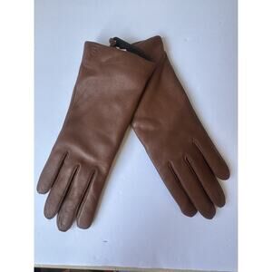 NWT Neiman-Marcus Women’s Taupe Leather Gloves Size 7 Cashmere Lined